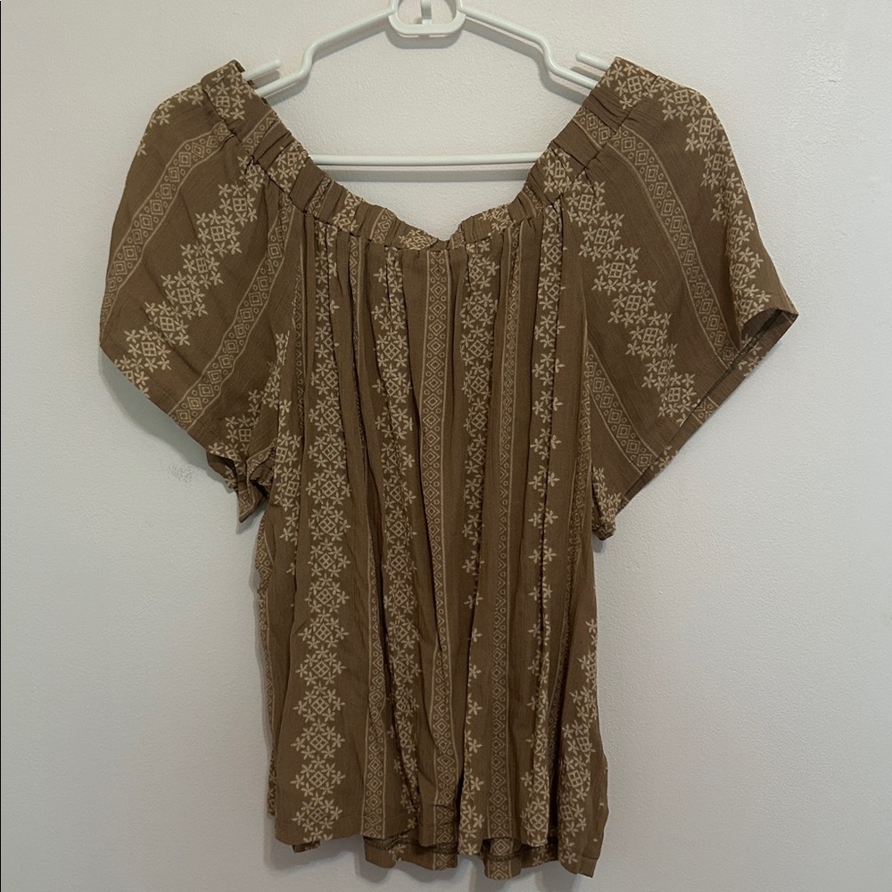 Taupe Cream Off the shoulder Top Blouse  Simply Noelle L/XL